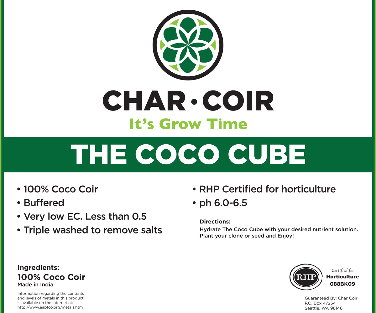 Char Coir COCO CUBE RHP certified Coco Coir, 2.25L